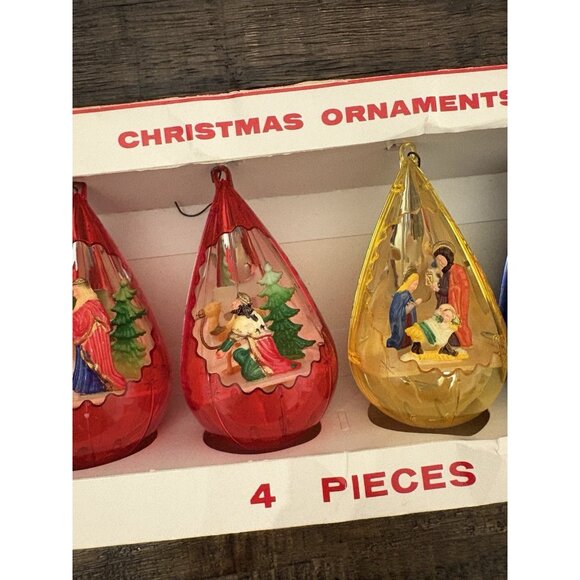 Vtg Christmas Jewel Brite Nativity Plastic Diorama Tear Drop Ornaments Nativity - Picture 4 of 7